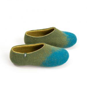 House shoes for women made in wool turquoise and green By Wooppers -d