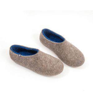 Blue felted slippers with gray natural wool on the outdide by Wooppers -b