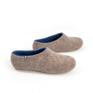 Blue felted slippers with gray natural wool on the outdide by Wooppers -c