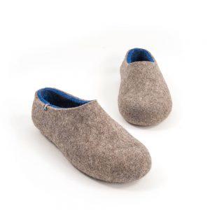 Blue felted slippers with gray natural wool on the outdide by Wooppers -d