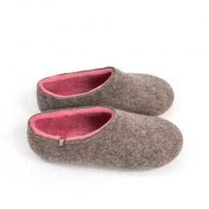 Pink slippers with grey, DUAL NATURAL collection by Wooppers -b