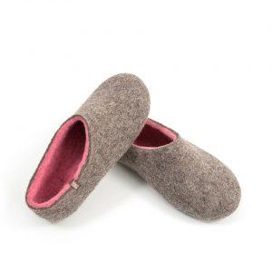 Pink slippers with grey, DUAL NATURAL collection by Wooppers -c