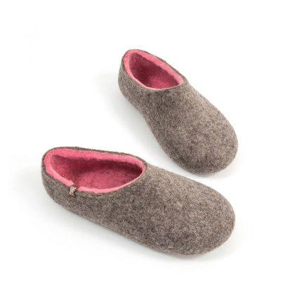 Pink slippers with grey, DUAL NATURAL collection by Wooppers -d
