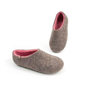 Pink slippers with grey, DUAL NATURAL collection by Wooppers -e
