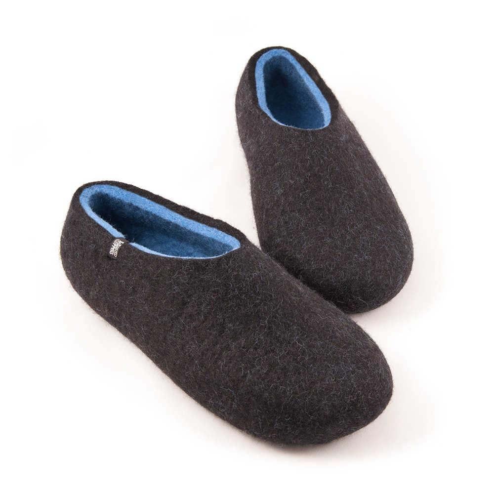 Men's felt slippers Dual Black sky blue by Wooppers