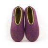 women's clogs, felted slippers by Wooppers aubergine lime-a