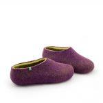 Women's clogs, felted slippers by Wooppers aubergine lime-b
