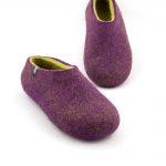 Women's clogs, felted slippers by Wooppers aubergine lime-c
