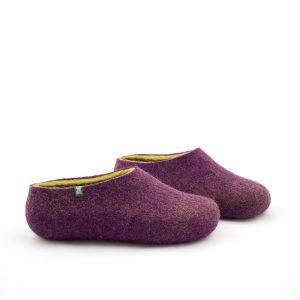 Women's clogs, felted slippers by Wooppers aubergine lime-d