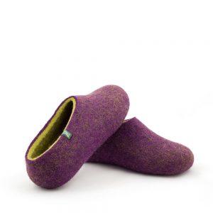 Women's clogs, felted slippers by Wooppers aubergine lime-e