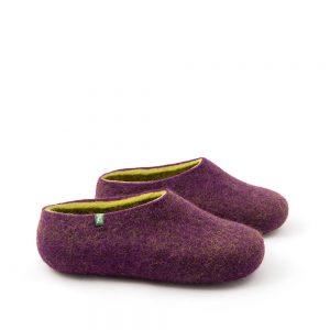 Women's clogs, felted slippers by Wooppers aubergine lime-f