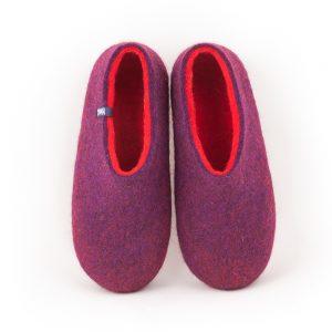 Winter slippers purple with red by Wooppers felted slippers