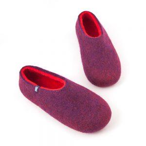 Winter slippers purple with red by Wooppers felted slippers g
