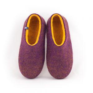Wool clogs purple and yellow by Wooppers felted slippers