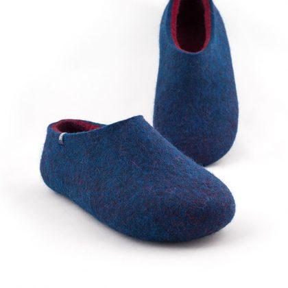 blue wool slippers DUAL with burgundy red -b