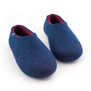 blue wool slippers DUAL with burgundy red -c