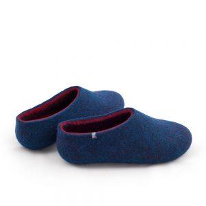 blue wool slippers DUAL with burgundy red -d