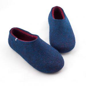 blue wool slippers DUAL with burgundy red -f