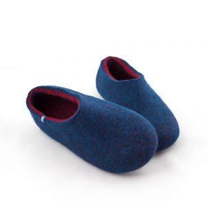 blue wool slippers DUAL with burgundy red -g