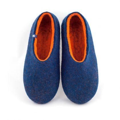 men's blue slippers with orange