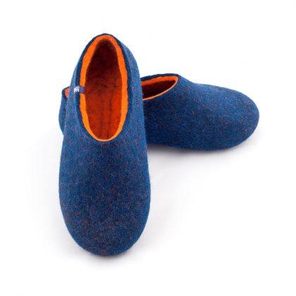 men's blue slippers with orange