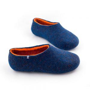 men's blue slippers with orange