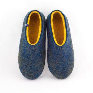 Felted slippers DUAL blue yellow by Wooppers -a