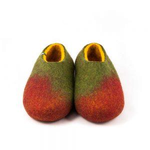 Women slippers for winter in maroon-green-yellow / AMIGOS collection