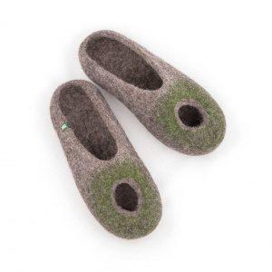 Low back felt slippers grey and olive green, "OMICRON" collection by Wooppers -a