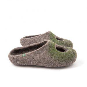 Low back felt slippers grey and olive green, "OMICRON" collection by Wooppers -c
