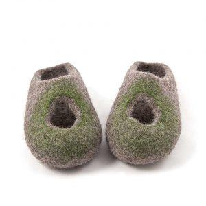 Low back felt slippers grey and olive green, "OMICRON" collection by Wooppers -f