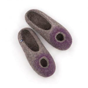 Open back felt slippers grey and purple, "OMICRON" collection by Wooppers -a