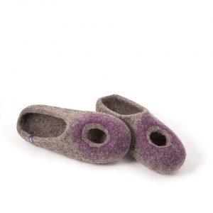 Open back felt slippers grey and purple, "OMICRON" collection by Wooppers -b