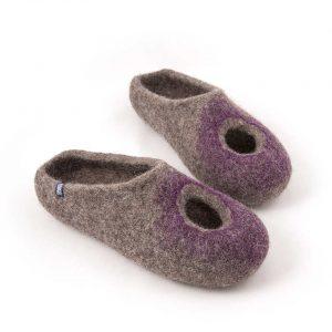 Open back felt slippers grey and purple, "OMICRON" collection by Wooppers -c