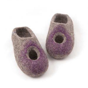 Open back felt slippers grey and purple, "OMICRON" collection by Wooppers -d