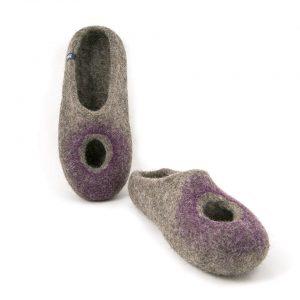 Open back felt slippers grey and purple, "OMICRON" collection by Wooppers -e