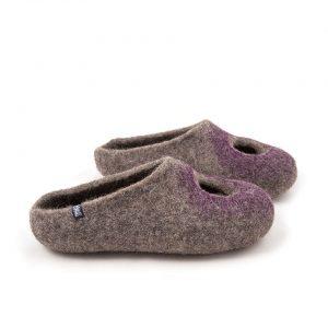 Open back felt slippers grey and purple, "OMICRON" collection by Wooppers -f