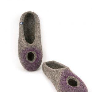 Open back felt slippers grey and purple, "OMICRON" collection by Wooppers -g