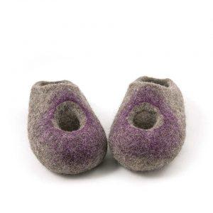 Open back felt slippers grey and purple, "OMICRON" collection by Wooppers -h