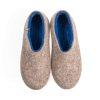 Blue felted slippers with gray natural wool on the outdide by Wooppers