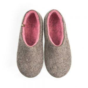 Pink slippers with grey, DUAL NATURAL collection by Wooppers -a