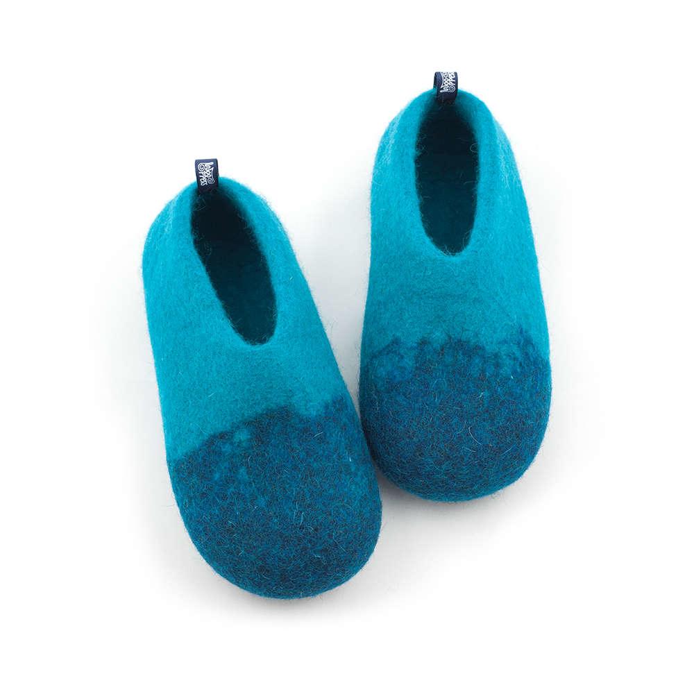Boys wool slippers DUO blue azure
