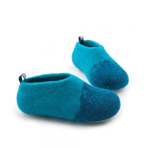 Boys wool slippers blue-azure, DUO kids collection by Wooppers -b