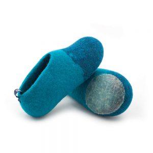 Boys wool slippers blue-azure, DUO kids collection by Wooppers -c