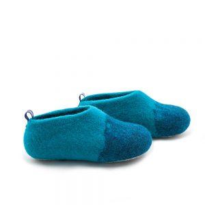 Boys wool slippers blue-azure, DUO kids collection by Wooppers -d