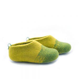 Kids wool slippers green-yellow, DUO kids collection by Wooppers -d