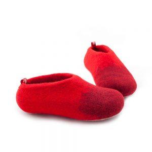 Girls wool slippers in red-crimson, DUO kids collection by Wooppers -b