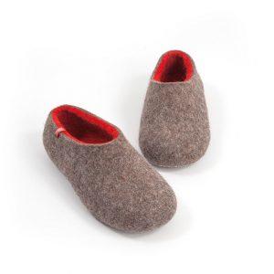 wool slippers womens sizes in natural wool. DUAL NATURAL red by Wooppers - d