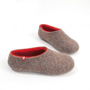 wool slippers womens sizes in natural wool. DUAL NATURAL red by Wooppers - g