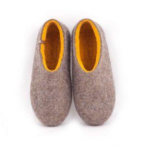 womens house shoes by wooppers in natural wool with yellow lining -a